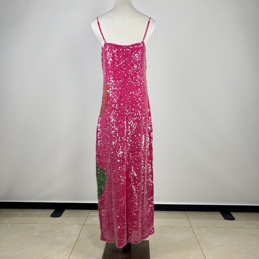 $450 NWT Farm Rio Pink Sequins Anthurium Flowers Slip Maxi Dress Size L - Picture 10 of 15